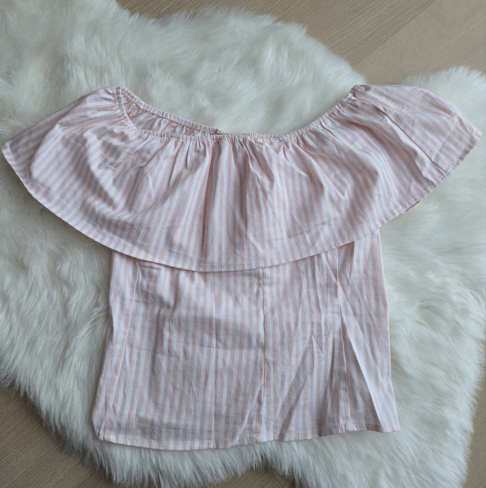 Heart Hips Pink and White Ruffled Asymmetrical Blouse